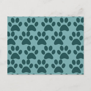 Cute Puppy Dog Paw Prints Blue Grey Dog Lovers Postcard