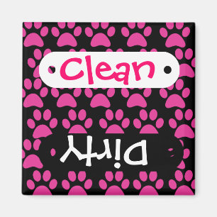 Cute Puppy Dog Paw Prints Hot Pink Black Magnet