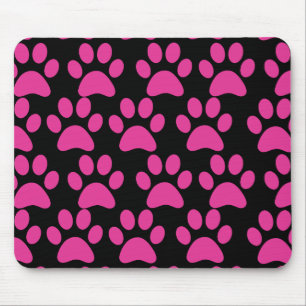 Cute Puppy Dog Paw Prints Hot Pink Black Mouse Mat