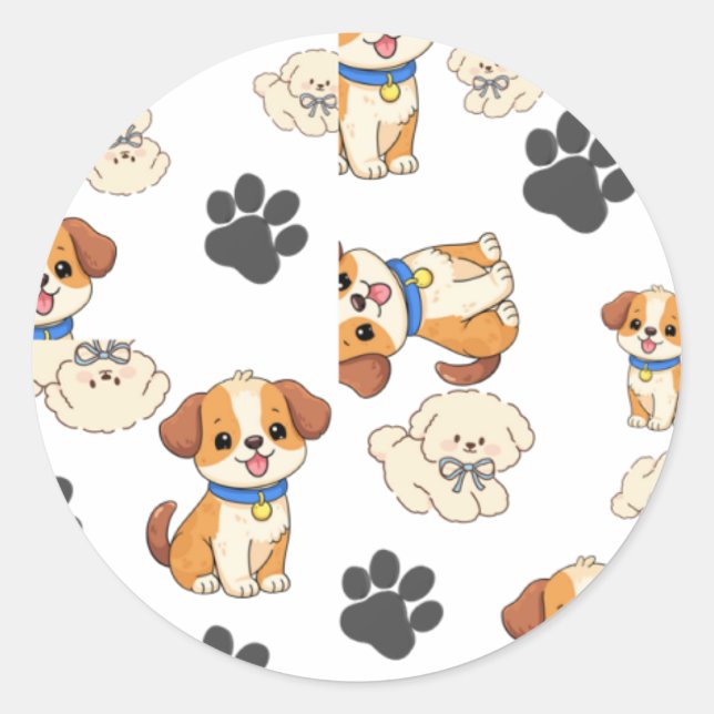 Cute puppy dog paw prints pattern sticker (Front)