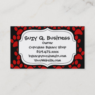 Cute Puppy Dog Paw Prints Red Black Business Card