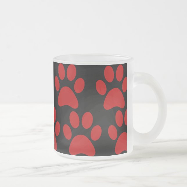 Cute Puppy Dog Paw Prints Red Black Frosted Glass Coffee Mug (Right)