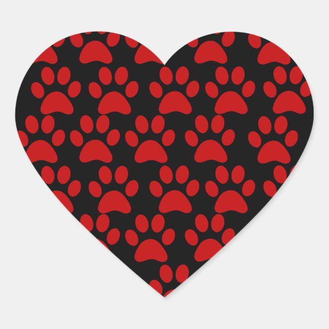 Cute Puppy Dog Paw Prints Red Black Heart Sticker (Front)