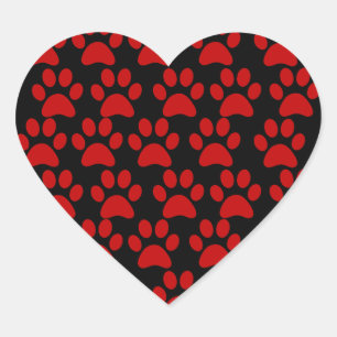Cute Puppy Dog Paw Prints Red Black Heart Sticker