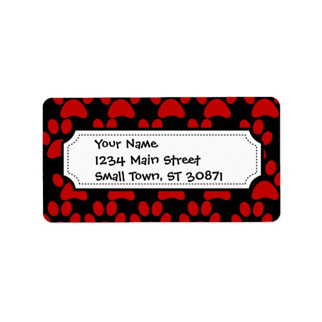 Cute Puppy Dog Paw Prints Red Black Label (Front)