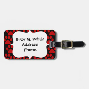 Cute Puppy Dog Paw Prints Red Black Luggage Tag