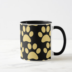 Cute Puppy Dog Paw Prints Tan Black Mug