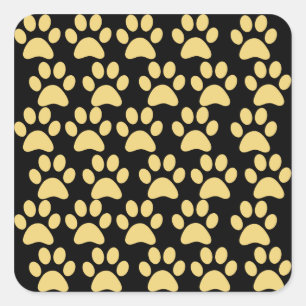 Cute Puppy Dog Paw Prints Tan Black Square Sticker