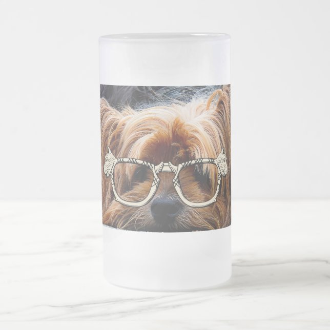 Cute Puppy Dog Pet Peace Love Destiny Art Frosted Glass Beer Mug (Center)