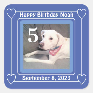 Cute Puppy Dog Photo Birthday Number 5 Blue Square Square Sticker