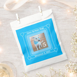Cute Puppy Dog Photo Happy Birthday Number 5 Blue Favour Bags