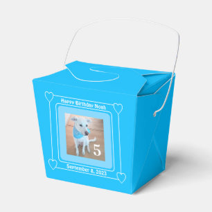 Cute Puppy Dog Photo Happy Birthday Number 5 Blue Favour Box