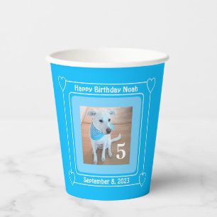 Cute Puppy Dog Photo Happy Birthday Number 5 Blue Paper Cups