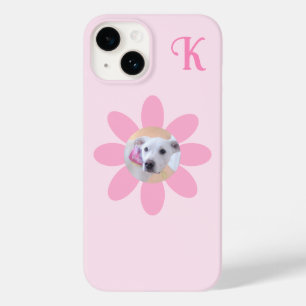 Cute Puppy Dog Photo Pink Flower Girl's Initial Case-Mate iPhone 14 Case