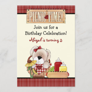 Cute Puppy Dog Picnic Birthday Invitation ~ Girls