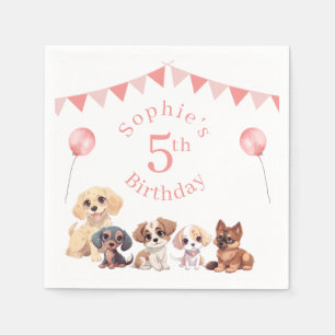 Cute Puppy Dog Pink Girl Birthday  Napkin