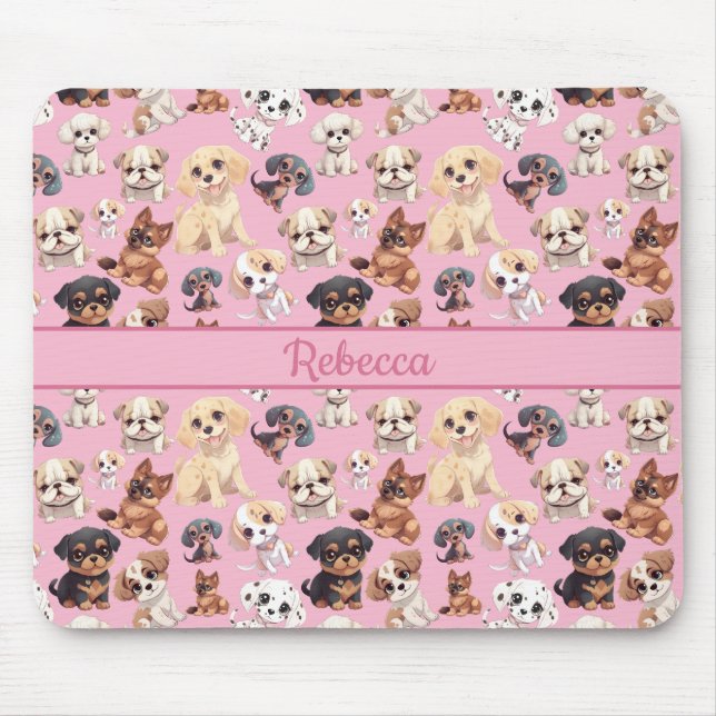 Cute Puppy Dog Pink Mouse Mat (Front)