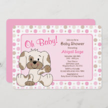 Cute Puppy Dog Pink Polka Dot Baby Shower