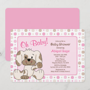 Cute Puppy Dog Pink Polka Dot Baby Shower Invitation