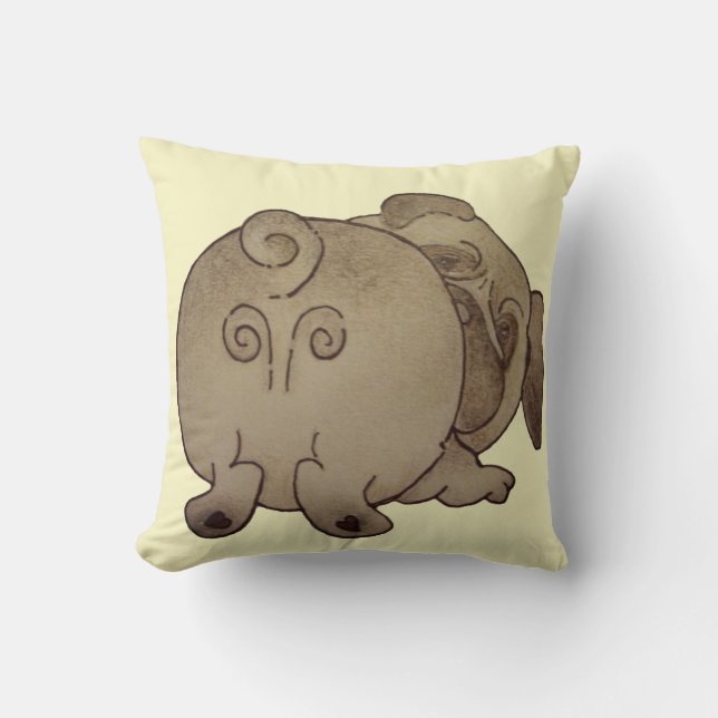 cute puppy dog play bowing brown pug cushion (Front)