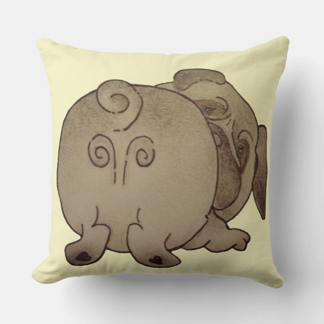 cute puppy dog play bowing brown pug cushion (Front)