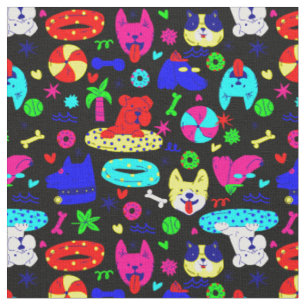 cute puppy dog pool party summer funny black fabric