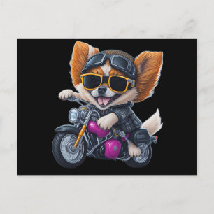 Cute Puppy Dog Riding a Motorcycle Postcard