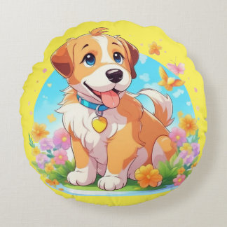 Cute Puppy Dog Round Cushion