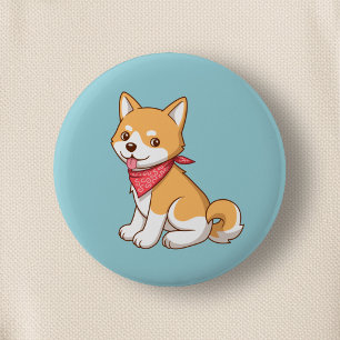 Cute Puppy Dog Shiba Inu on Blue 6 Cm Round Badge