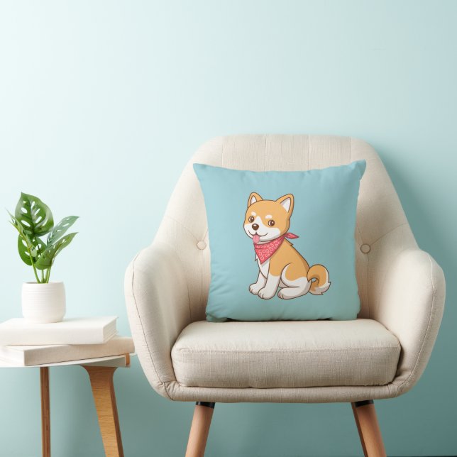 Cute Puppy Dog Shiba Inu on Blue Cushion (Chair)
