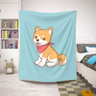 Cute Puppy Dog Shiba Inu on Blue Sherpa Blanket