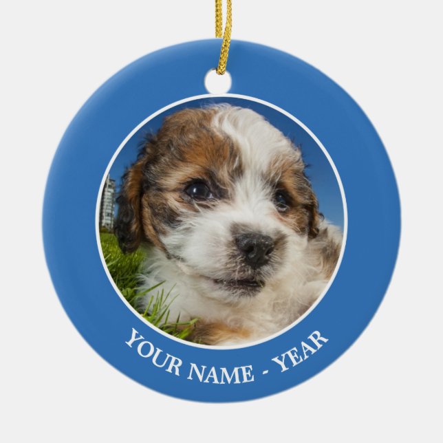Cute puppy dog (Shitzu) Ceramic Tree Decoration (Front)