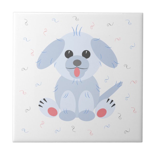 Cute Puppy Dog Simple Pink Pastel Cartoon Tile (Front)
