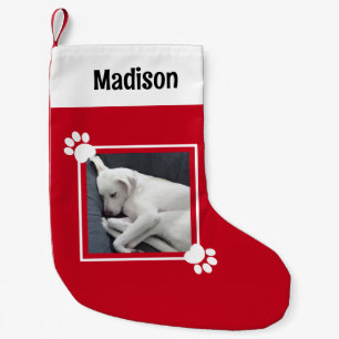 Cute Puppy Dog Single 1 Photo Custom Name Red Small Christmas Stocking