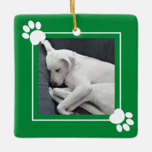 Cute Puppy Dog Single 1 Photo Name and Message     Ceramic Ornament