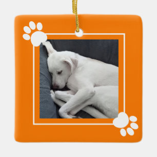 Cute Puppy Dog Single 1 Photo Name and Message Ceramic Ornament