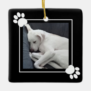 Cute Puppy Dog Single 1 Photo Name and Message Ceramic Ornament