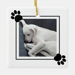 Cute Puppy Dog Single 1 Photo Name and Message Ceramic Ornament