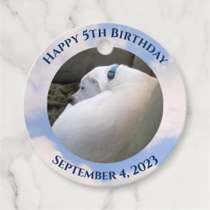 Cute Puppy Dog Sleeping Blue Sky 5th Birthday Favour Tags