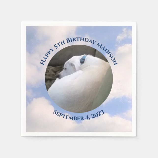 Cute Puppy Dog Sleeping Blue Sky 5th Birthday Napkin (Front)