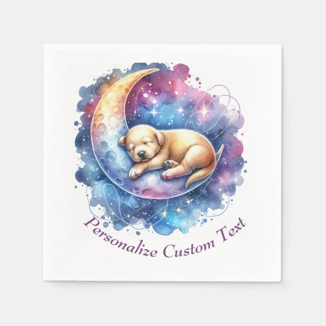 Cute Puppy Dog Sleeping on a Half Moon  Napkin (Front)