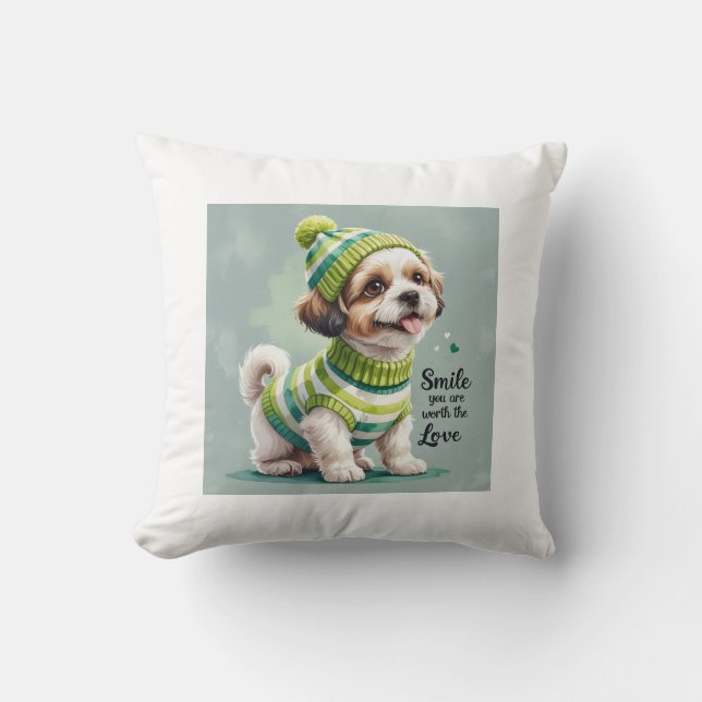 Cute Puppy Dog Square Cushion (Front)