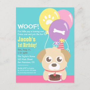 Cute Puppy Dog Themed Kids Birthday Party Invitation