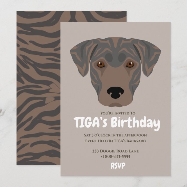 Cute puppy dog TIGA’s party  Invitation (Front/Back)