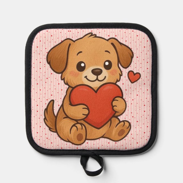 Cute puppy/dog Valentine's day Pot Holder (Front)