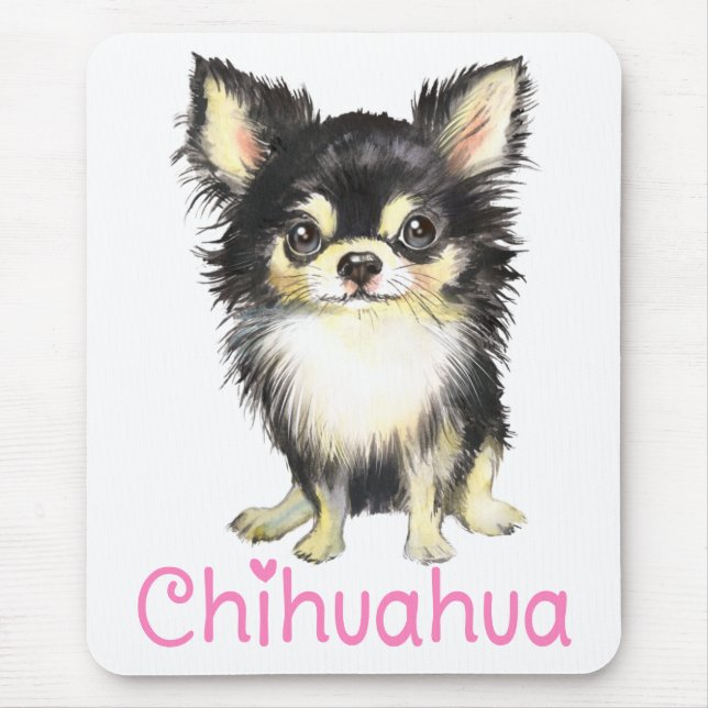 Cute Puppy Dog Watercolor Long Haired Chihuahua   Mouse Mat (Front)