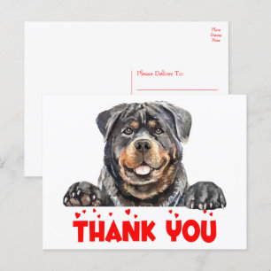 Cute Puppy Dog Watercolor Rottweiler Thank You Postcard