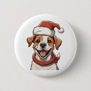 Cute Puppy Dog wearing Christmas Hat Classic T-Shi 6 Cm Round Badge
