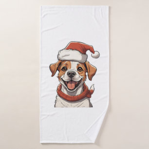 Cute Puppy Dog wearing Christmas Hat Classic T-Shi Bath Towel