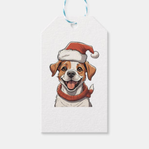 Cute Puppy Dog wearing Christmas Hat Classic T-Shi Gift Tags